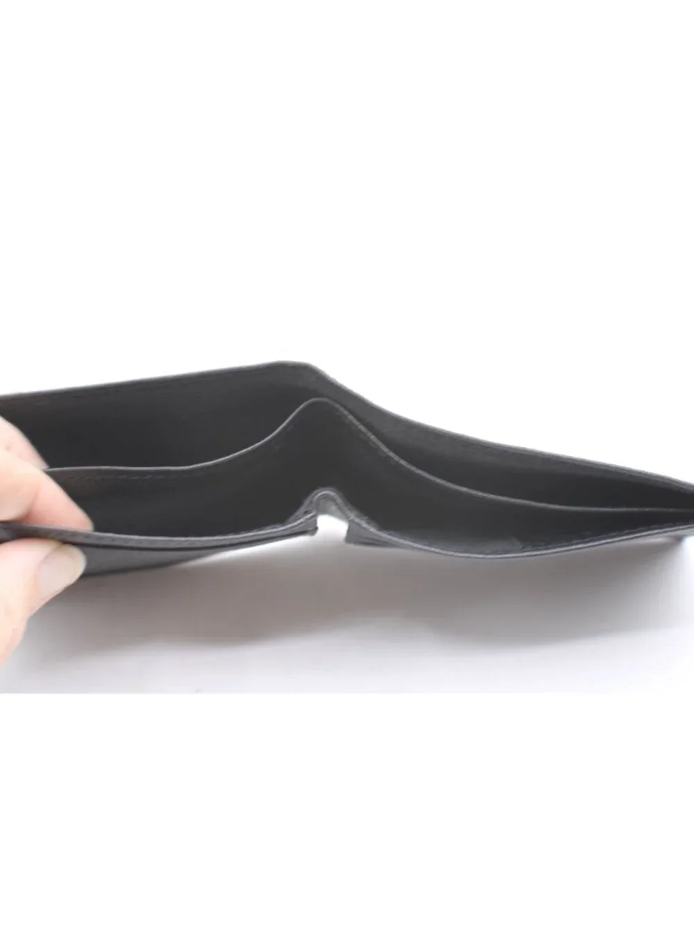 Black Genuine Leather Bi-Fold Wallet Multiple Card Slots Dual Large Compartments